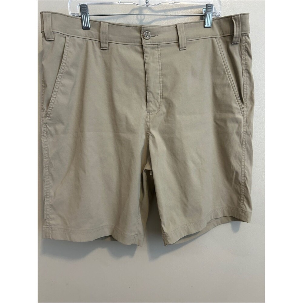 Eddie Bauer Travex Mens Shorts 36 Tan Khaki Nylon Spandex Hiking Travel Outdoor